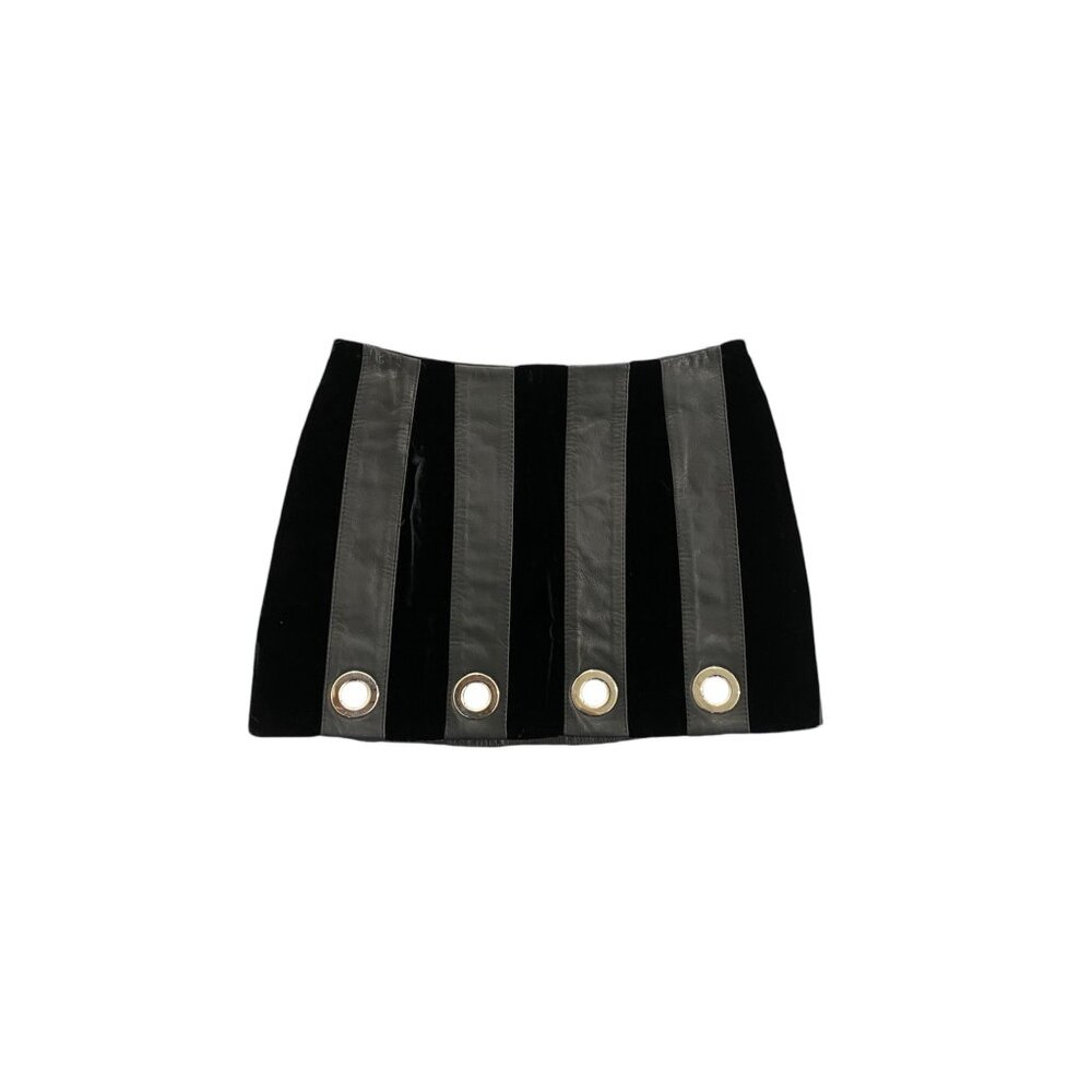 Beau Souci Goat Leather Panel Mini Skirt in Black